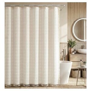 New Linen Shower Curtain with Hooks